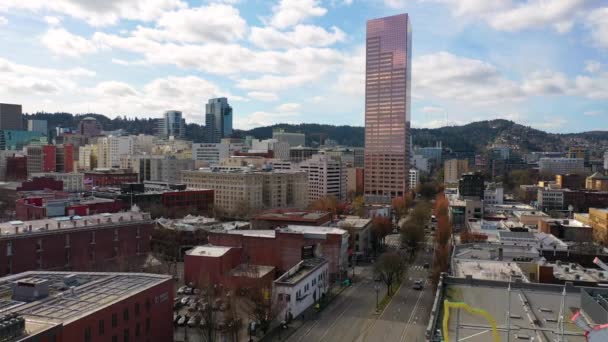 Luchtfoto Onthult Portland Oregon Hert Teken Het Centrum Van Oude — Stockvideo