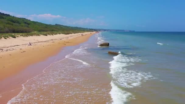 Buona Antenna Sulla Spiaggia Omaha Normandia Francia Luogo Della Seconda — Video Stock