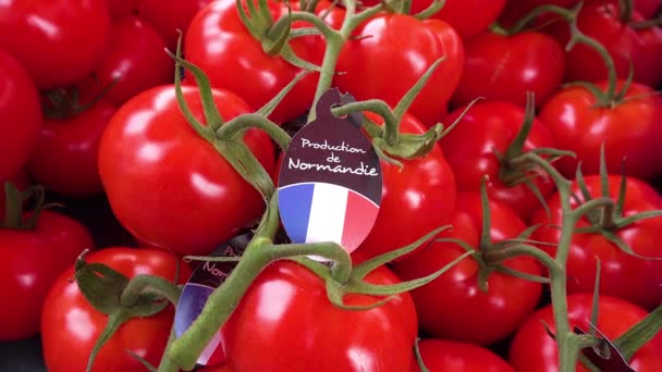 Tomates Fraîches Légumes Dans Marché Rue Sont Certifiés Fabriqués Normandie — Video