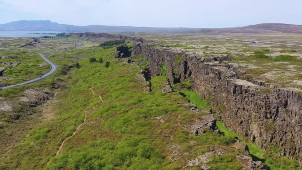 Όμορφη Εναέρια Πάνω Από Μέσο Atlantic Ridge Στο Thingvellir Της — Αρχείο Βίντεο