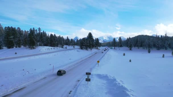 2020 Aérien Voitures Circulant Sur Une Route Montagne Enneigée Dans — Video