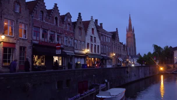 Straße Der Geschäfte Und Des Kanals Brügge Belgien — Stockvideo