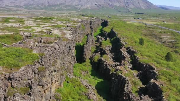 Hermosa Antena Sobre Cordillera Del Atlántico Thingvellir Islandia — Vídeos de Stock