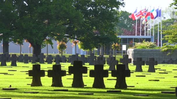 Groby Krzyże Cmentarzu Cambe Niemiecka Wojna Światowa Pobliżu Plaży Omaha — Wideo stockowe