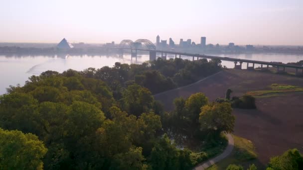 Доброго Ранку Повітряна Лінія Діловий Район Мемфіс Теннессі Через Річку — стокове відео