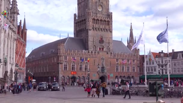 Döntse Fel Központi Tértől Belfort Van Brugge Bruges Harangtoronyig Belgiumban — Stock videók