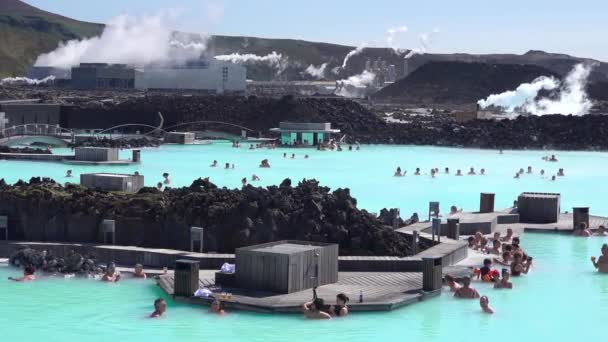 Létrehozása Híres Blue Lagoon Geotermikus Meleg Vizes Fürdő Fürdő Grindavik — Stock videók