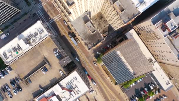 Aerial Looking Straight Urban City Downtown Business District Buildings Streets — Stock Video