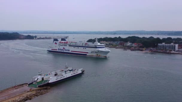 Luftaufnahme Einer Bretagne Fähre Die Den Ärmelkanal Von England Nach — Stockvideo