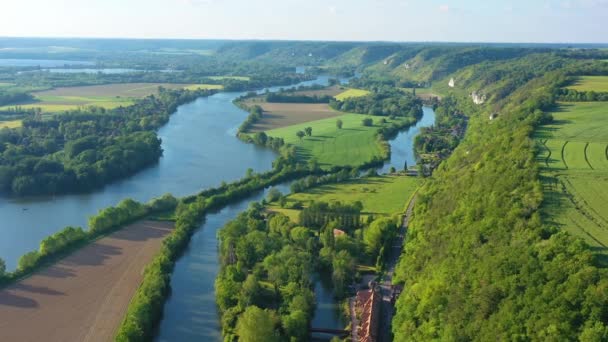 Velmi Dobrá Letecká Vysoká Nad Seine River Valley Poblíž Les — Stock video