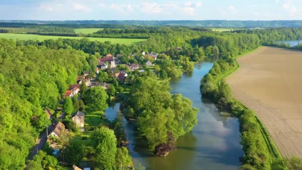 Mycket Bra Antenn Högt Över Seine River Valley Nära Les — Stockvideo