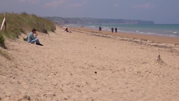 Etablering Omaha Beach Normandie Frankrike Platsen För Andra Världskriget Två — Stockvideo