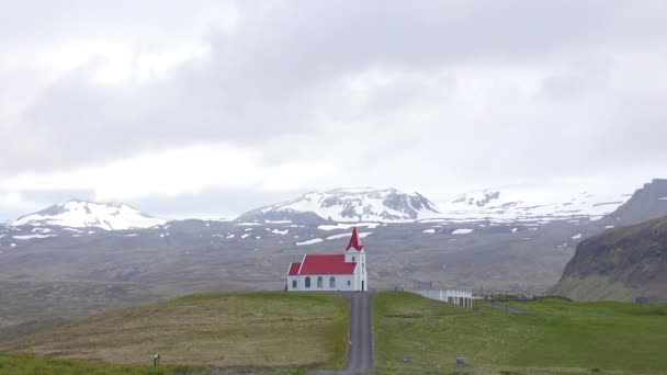 Time Lapse Shot Clouds Snow Rain Small Icelandic Church Chapel — Stock Video