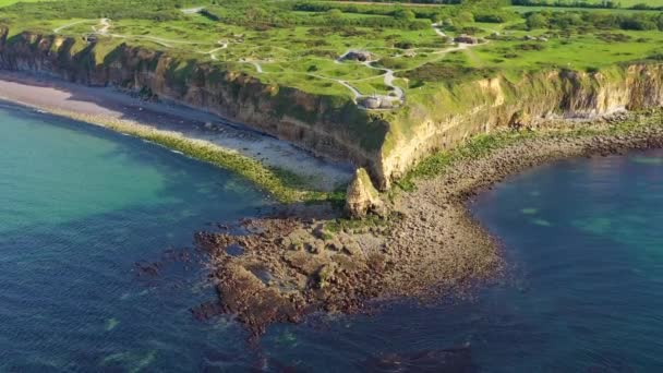 Pointe Hoc Normady Fransa Day Üzerinde Bomba Kraterleriyle Dolu Hava — Stok video