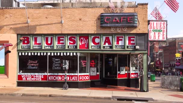 Καθιέρωση Στιγμιότυπου Την Ημέρα Του Εστιατορίου Blues Cafe Στην Οδό — Αρχείο Βίντεο