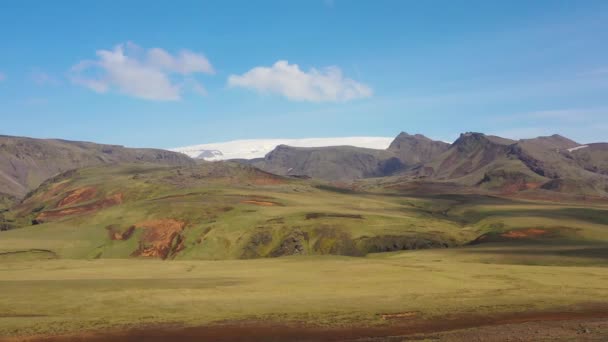 Beautiful Aerial Typical Iceland Landscape Vik Includes Volcanic Glacier Landscapes — Stock Video