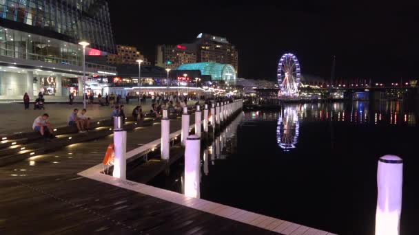 Noite Que Estabelece Tiro Sydney Harbor Marina Torres Escritório Centro — Vídeo de Stock