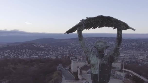 Budapest Hongrie Circa 2018 Belle Antenne Statue Liberté Paysage Urbain — Video