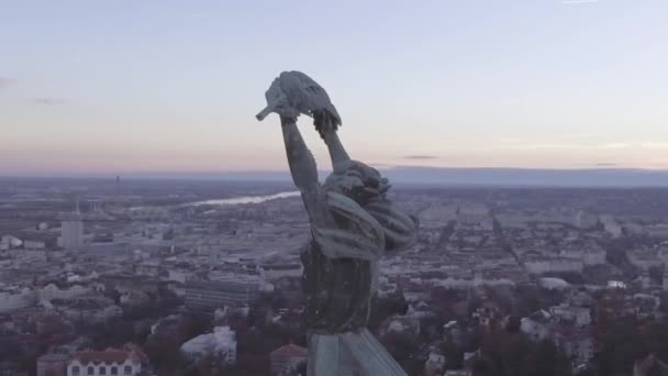 Budapest Hungary Circa 2018 Beautiful Aerial Liberty Statue Cityscape Budapest Stock Video