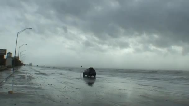 Enorme Golven Beuken Een Zeewering Galveston Texas Tijdens Een Enorme — Stockvideo