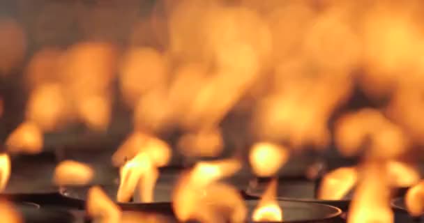 Beautiful Prayer Candles Burn Buddhist Temple — Stock Video