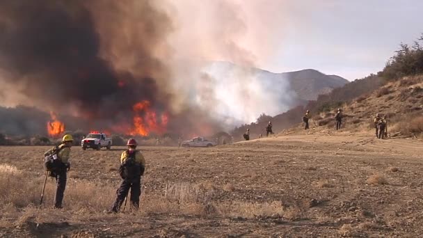 2017 Firefighters Look Blaze Burns Out Control California — Stock Video