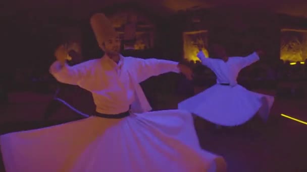 Turkey Circa 2018 Whirling Dervishes Spin Trance Darkened Mosque Turkey — Stock Video