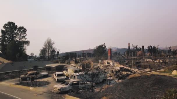 Casas Aéreas Sobre Laderas Destruidas Por Incendio Ventura California Tras — Vídeos de Stock