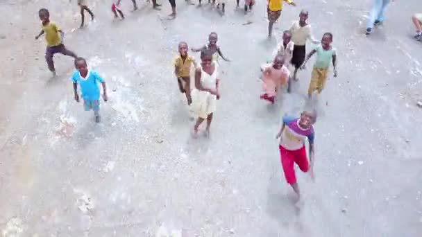 West Africa Circa 2010S Children Wave Drone Takes Them Dirt — Stock Video