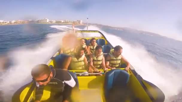 Ibiza Spain Circa 2018 People Take High Powered Speedboat Ride — Stock Video