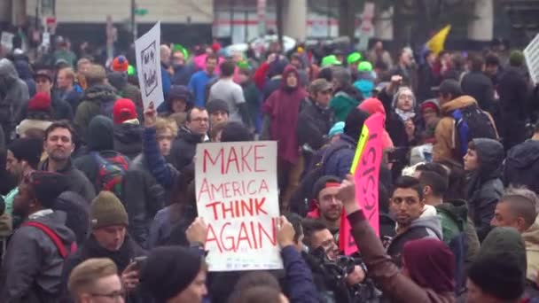 Sign Says Make America Think Again Large Trump Protests Washington — Stock Video