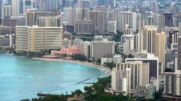 Strand Von Waikiki Und Hotels Honolulu Hawaii — Stockvideo
