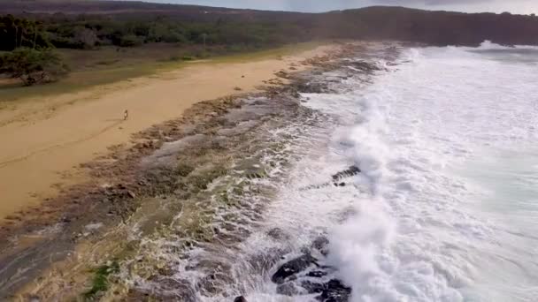 Aerial Couple Dancing Playing Long Beach Molokai Hawaii — Stock Video