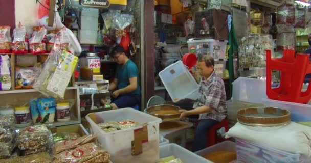 Chinese Mannen Werken Een Dierenwinkel Hong Kong — Stockvideo