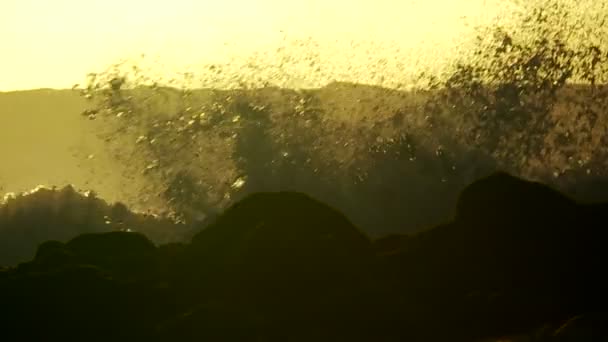 Large Waves Crest Break Slow Motion Sunset — Stock Video