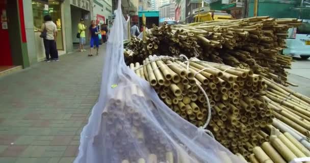 Des Échafaudages Bambou Sont Installés Dans Les Rues Hong Kong — Video