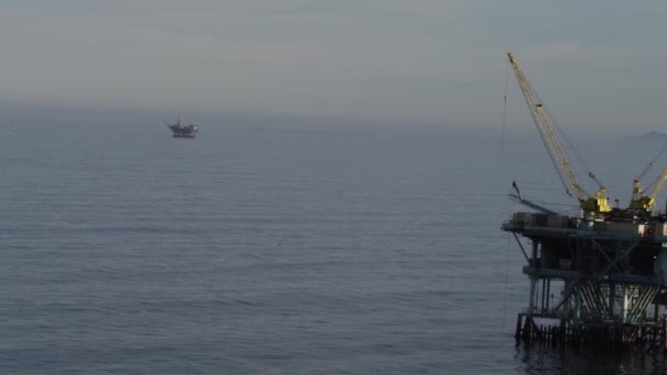 Beautiful Aerial Shot Oil Derricks Platforms Santa Barbara Channel California — Stock Video