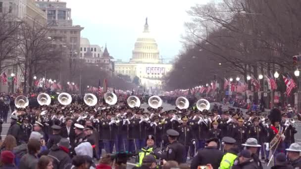 Marine Corps Marching Band Walks Washington Presidential Inauguration — Stock Video