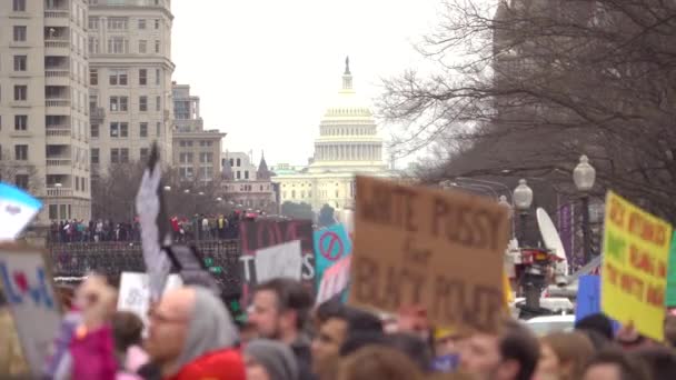 成群结队的抗议者在华盛顿特区举行了大规模的反特朗普集会 — 图库视频影像