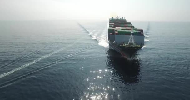 Anmärkningsvärda Flygbilder Som Flyger Framför Ett Lastcontainerfartyg Öppet Hav — Stockvideo