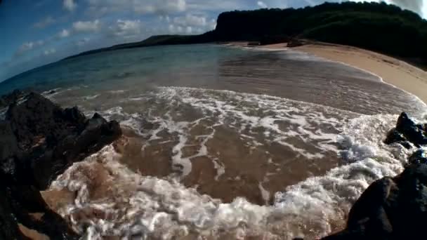 Diesem Fischaugenbild Rollen Ozeanwellen Einen Hawaiianischen Strand — Stockvideo