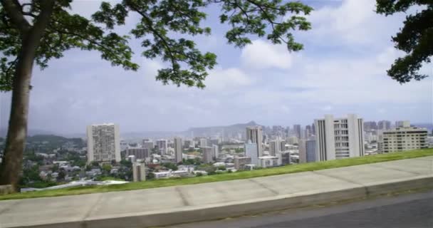 ハワイのホノルルのダウンタウンは通過する車から見られます — ストック動画