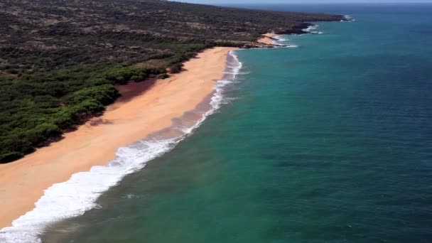 Beautiful Aerial Isolated Beach Coastline Polihua Lanai Hawaii — Stock Video