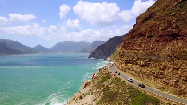 Aérea Hermosa Costa Carreteras Estrechas Sur Ciudad Del Cabo Sudáfrica — Vídeos de Stock