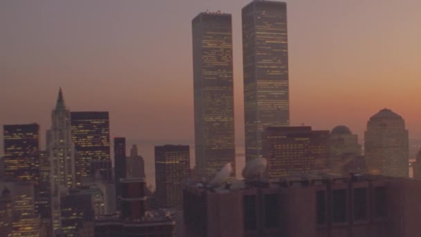 1992 Toma Aérea Del Atardecer Del World Trade Center Manhattan — Vídeos de Stock