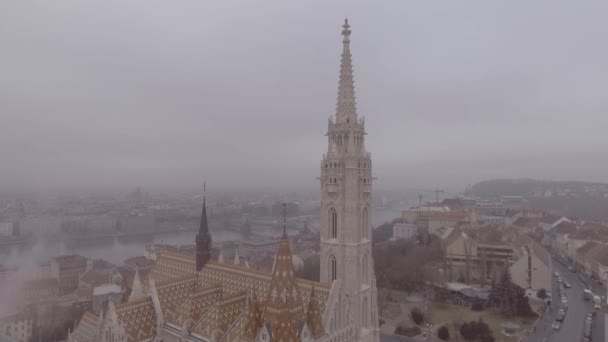 Antenne Einem Wintertag Mit Wolken Einer Kathedrale Budapest Ungarn — Stockvideo