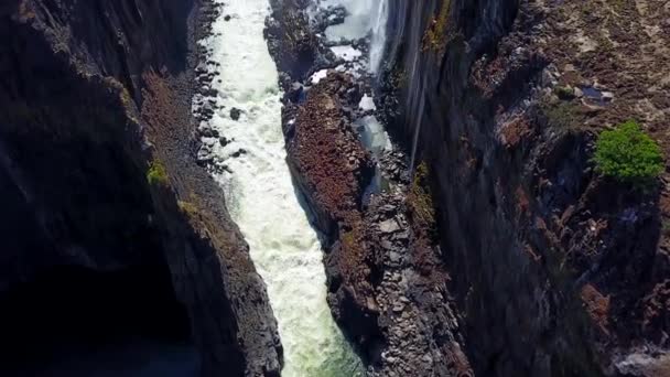 Luchtfoto Van Majestueuze Victoria Falls Zambezi Rivier Grens Van Zimbabwe — Stockvideo