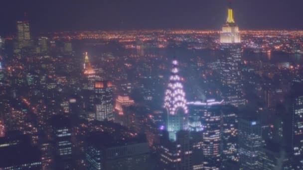 1992 Noční Letectvo Manhattanu New York Panorama Noc Zahrnuje Chrystler — Stock video