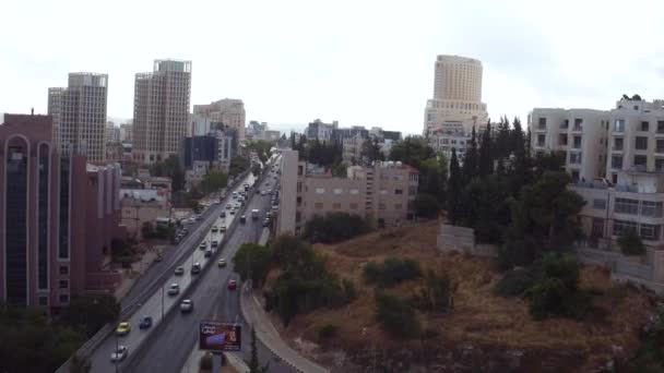 2019 Aerial City Amman Jordan Downtown Business District Traffic — Stock Video