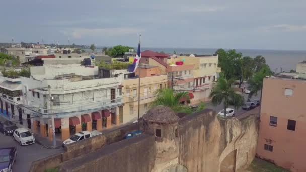 Flyg Runt Dominikanska Republikens Flagga Santo Domingo — Stockvideo